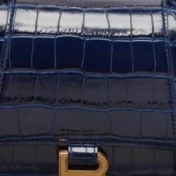 Balenciaga Blue Croc Embossed Leather Small Hourglass Top Handle Bag