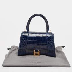 Balenciaga Blue Croc Embossed Leather Small Hourglass Top Handle Bag