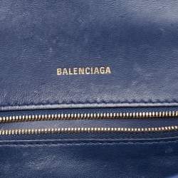 Balenciaga Blue Croc Embossed Leather Small Hourglass Top Handle Bag