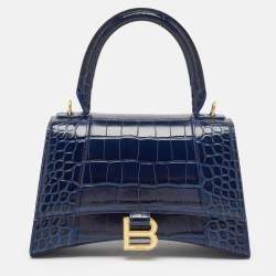 Balenciaga Blue Croc Embossed Leather Small Hourglass Top Handle Bag