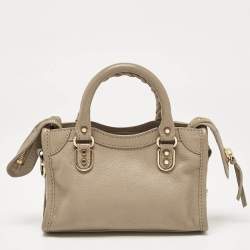Pre Owned Balenciaga Beige Leather Nano Classic City Tote