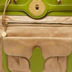 Balenciaga Beige/Green Leather Lune Tote