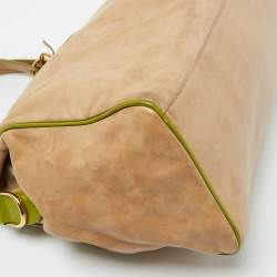 Balenciaga Beige/Green Leather Lune Tote