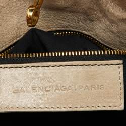 Balenciaga Beige/Green Leather Lune Tote