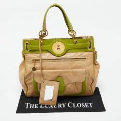 Balenciaga Beige/Green Leather Lune Tote