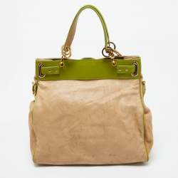 Balenciaga Beige/Green Leather Lune Tote