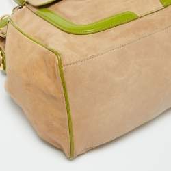 Balenciaga Beige/Green Leather Lune Tote