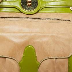 Balenciaga Beige/Green Leather Lune Tote