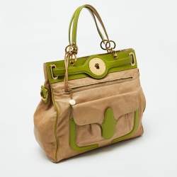 Balenciaga Beige/Green Leather Lune Tote