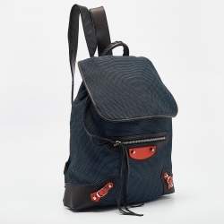 Balenciaga Tricolor Nylon and Leather Daypack Drawstring Backpack