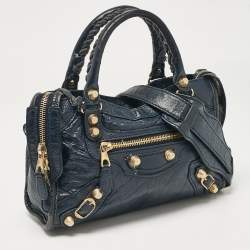 Pre Owned Balenciaga Navy Blue Leather Mini Classic City Bag
