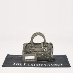 Pre Owned Balenciaga Grey Leather Nano Metallic Edge Classic City Tote