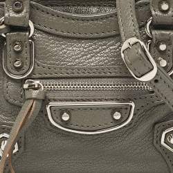 Pre Owned Balenciaga Grey Leather Nano Metallic Edge Classic City Tote