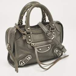 Pre Owned Balenciaga Grey Leather Nano Metallic Edge Classic City Tote