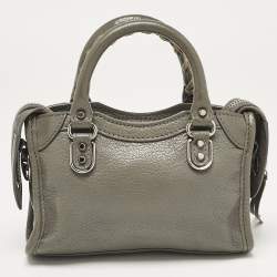 Pre Owned Balenciaga Grey Leather Nano Metallic Edge Classic City Tote