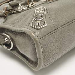 Pre Owned Balenciaga Grey Leather Nano Metallic Edge Classic City Tote