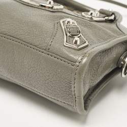 Pre Owned Balenciaga Grey Leather Nano Metallic Edge Classic City Tote