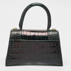 Balenciaga Green Croc Embossed Leather Small Hourglass Top Handle Bag