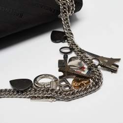 Pre Owned Balenciaga Black Diagonal Logo Fabric and Leather BB Charm Shoulder Bag