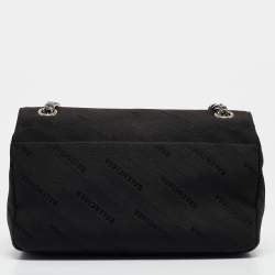 Pre Owned Balenciaga Black Diagonal Logo Fabric and Leather BB Charm Shoulder Bag