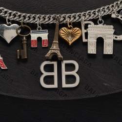 Pre Owned Balenciaga Black Diagonal Logo Fabric and Leather BB Charm Shoulder Bag