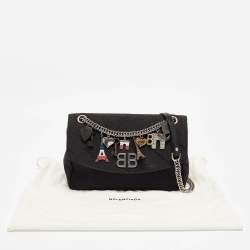 Pre Owned Balenciaga Black Diagonal Logo Fabric and Leather BB Charm Shoulder Bag