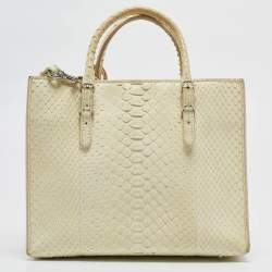 Pre Owned Balenciaga Light Yellow Snakeskin Mini Papier A4 Tote