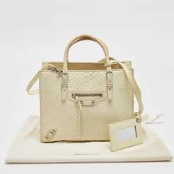 Pre Owned Balenciaga Light Yellow Snakeskin Mini Papier A4 Tote