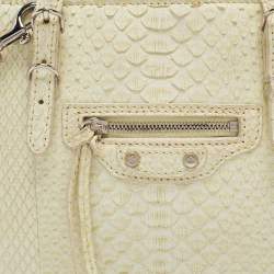 Pre Owned Balenciaga Light Yellow Snakeskin Mini Papier A4 Tote