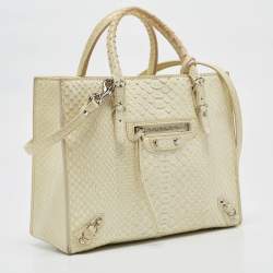 Pre Owned Balenciaga Light Yellow Snakeskin Mini Papier A4 Tote