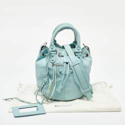 Pre Owned Balenciaga Light Blue Leather Pompon GSH Hobo