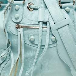 Pre Owned Balenciaga Light Blue Leather Pompon GSH Hobo