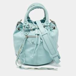 Pre Owned Balenciaga Light Blue Leather Pompon GSH Hobo
