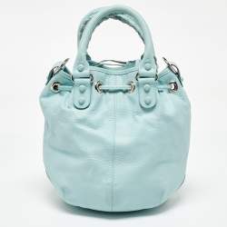Pre Owned Balenciaga Light Blue Leather Pompon GSH Hobo