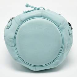 Pre Owned Balenciaga Light Blue Leather Pompon GSH Hobo