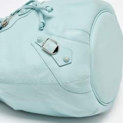 Pre Owned Balenciaga Light Blue Leather Pompon GSH Hobo