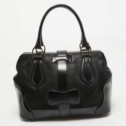 Balenciaga Black Suede and Leather Frame Satchel