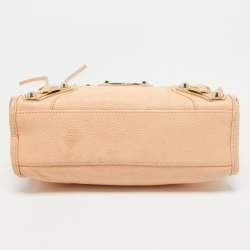 Pre Owned Balenciaga Peach Leather Mini Classic Metallic Edge City Bag
