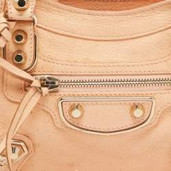 Pre Owned Balenciaga Peach Leather Mini Classic Metallic Edge City Bag