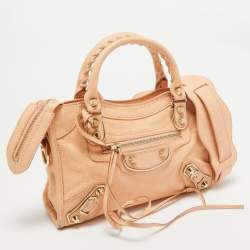 Pre Owned Balenciaga Peach Leather Mini Classic Metallic Edge City Bag