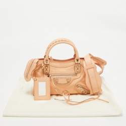 Pre Owned Balenciaga Peach Leather Mini Classic Metallic Edge City Bag
