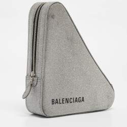 Balenciaga Silver Glitter Triangle Clutch