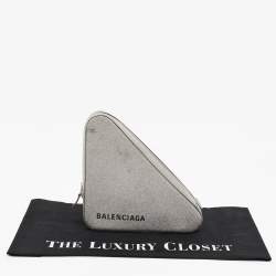 Balenciaga Silver Glitter Triangle Clutch