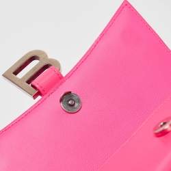 Pre Owned Balenciaga Neon Pink Leather XS Hourglass Top Handle Bag