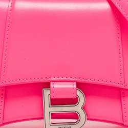 Pre Owned Balenciaga Neon Pink Leather XS Hourglass Top Handle Bag