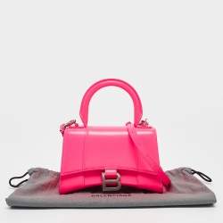 Pre Owned Balenciaga Neon Pink Leather XS Hourglass Top Handle Bag