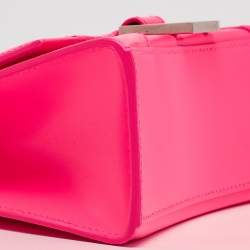 Pre Owned Balenciaga Neon Pink Leather XS Hourglass Top Handle Bag