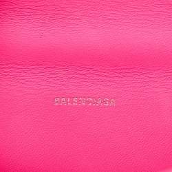 Pre Owned Balenciaga Neon Pink Leather XS Hourglass Top Handle Bag