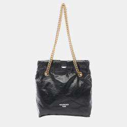 Balenciaga Black Leather Crush Small Tote Bag