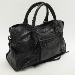Pre Owned Balenciaga Black Leather Motorcycle City Bag